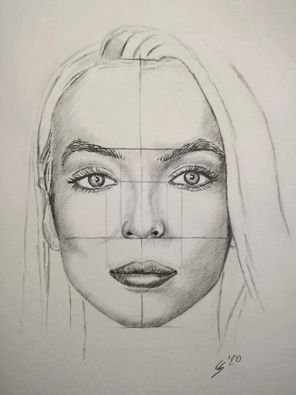 Claudias Artwork | How to draw a face - facial proportions - front side